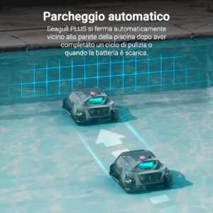 robot piscina seagull plus parcheggio automatico - il robot si ferma automaticamente vicino alla parete della piscina dopo aver completato un ciclo di pulizia o quando la batteria è scarica